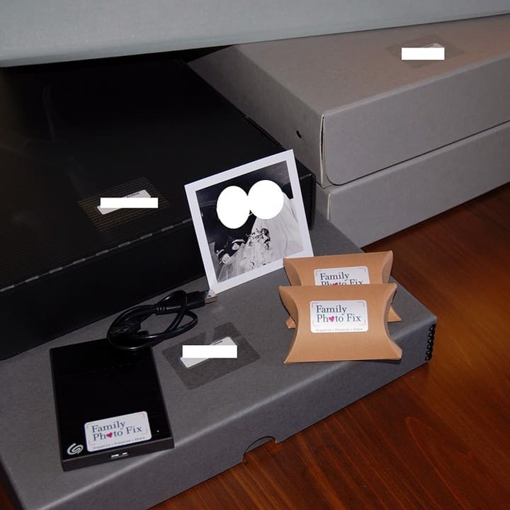 Your finished project: Archival boxes, USB keys and external hard drive — a lifetime of family photos! Scan your print photos today before it's too late.
#familyphotos, #photography #torontoorganizer, #springcleaning, #photoorganizing, #photoorganizer, #archival